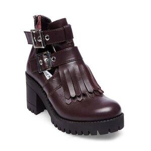 Steve Madden Tullia Burgundy Fringed Cut Out Heeled Ankle Boots 7